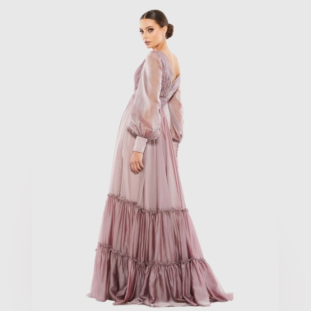 Mac Duggal 67864 NWT Faux Wrap Long Sleeve Tiered Gown - Picture 2 of 8
